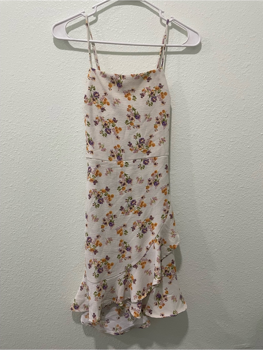 Girls Floral Spaghetti-Strap Dress in Cream with Yellow & Purple Flowers